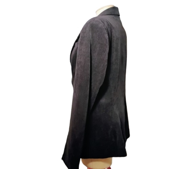 Vintage Norma Kamali Tailored Corduroy Blazer Black 1 Button Mimalist 90s Sz 18 - Picture 5 of 8